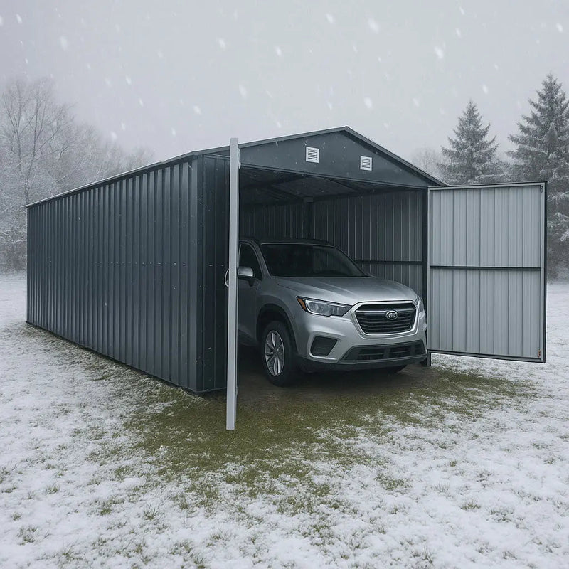 Pro Series 10' x 20' Metal Garage Shed with Double Front Doors and Side Entry Door, 8' Peak Height GMD-MS1020B