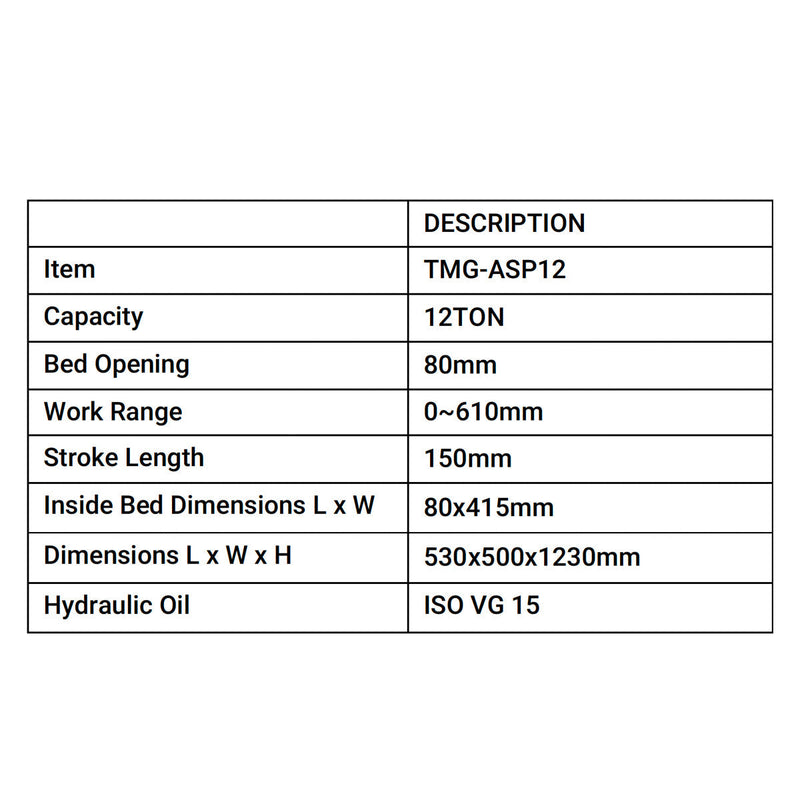 12 Ton Capacity Hydraulic Shop Press, H-Frame, Hand Crank Bottle Jack Pressing, 8 Bed Height Positions, GMD-ASP12