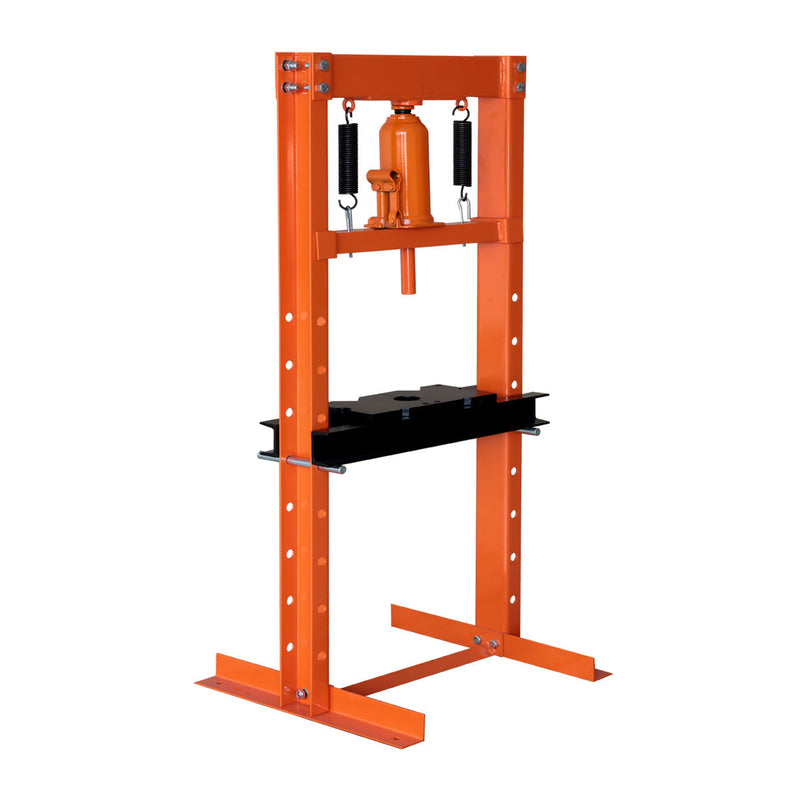 12 Ton Capacity Hydraulic Shop Press, H-Frame, Hand Crank Bottle Jack Pressing, 8 Bed Height Positions, GMD-ASP12