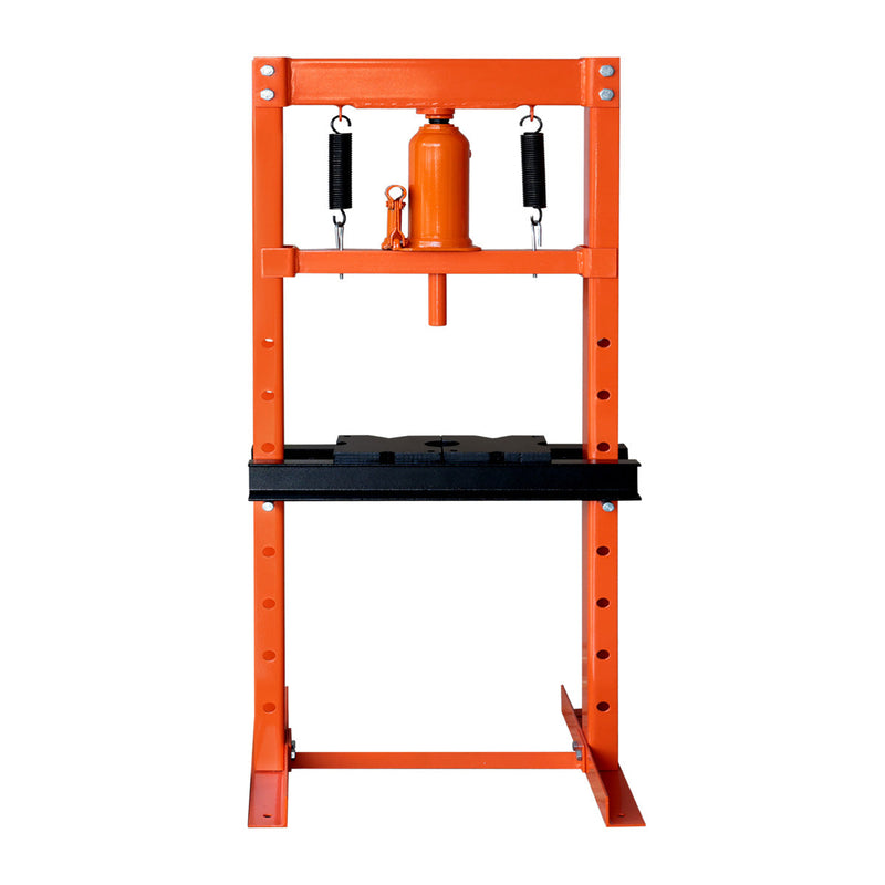 12 Ton Capacity Hydraulic Shop Press, H-Frame, Hand Crank Bottle Jack Pressing, 8 Bed Height Positions, GMD-ASP12