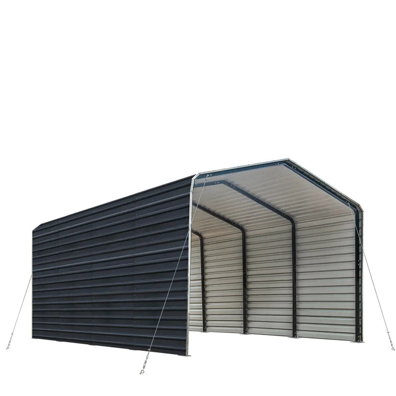 12' x 20' Metal Shed Carport with 8' Enclosed Sidewalls, GMD-MSC1220F