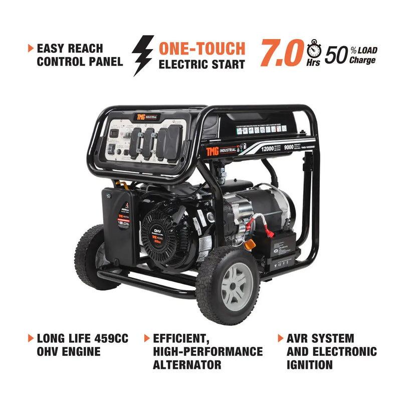 12,000 Watt Gasoline Generator, Electric Start, 7-Hour Run Time, 120V/240VAC, GMD-12000GE