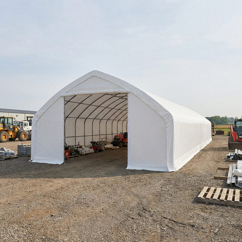 30' x 70' Straight Wall Peak Ceiling Storage Shelter with Heavy Duty 10 oz PE Cover GMD-ST3072E (Previously ST3070E)