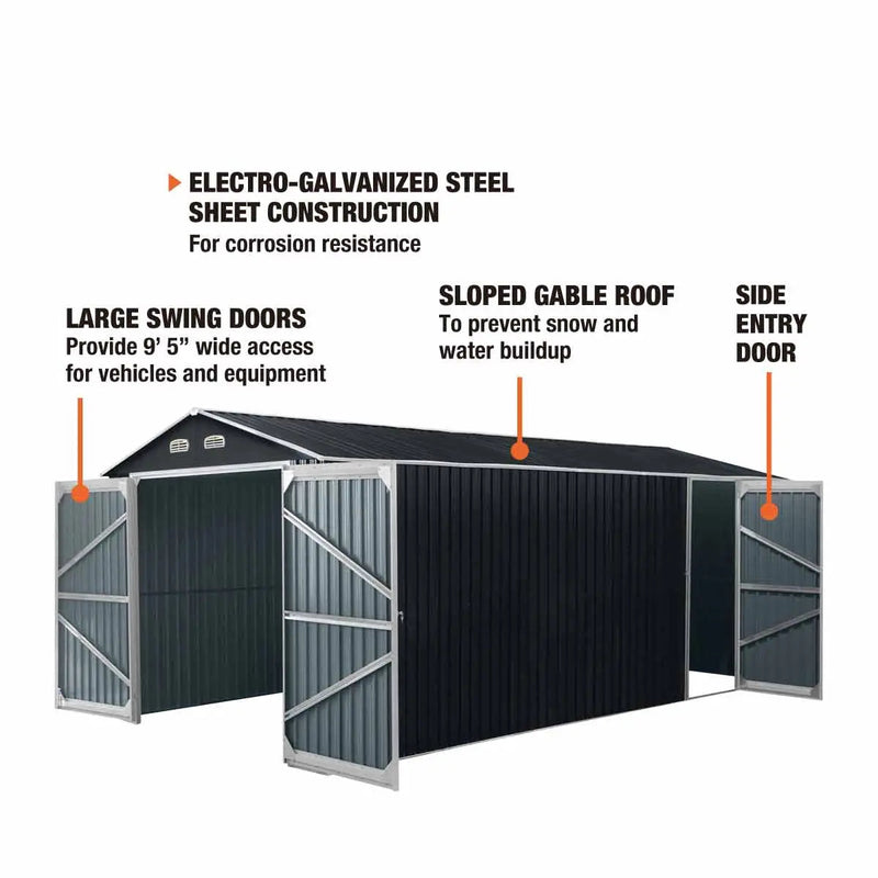 13' x 20' Metal Garage Shed with Double Front Doors, 7'9" Peak Height, Side Entry Door, 240 Sq-Ft Floor Space, GMD-MS1320A