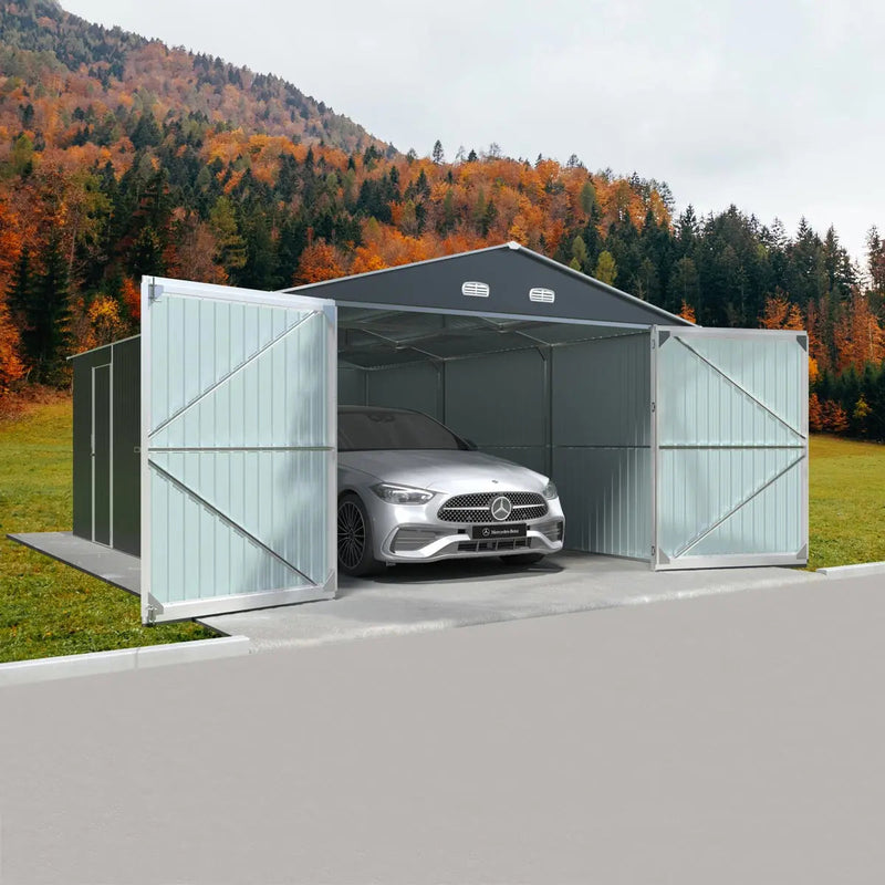 13' x 20' Metal Garage Shed with Double Front Doors, 7'9" Peak Height, Side Entry Door, 240 Sq-Ft Floor Space, GMD-MS1320A