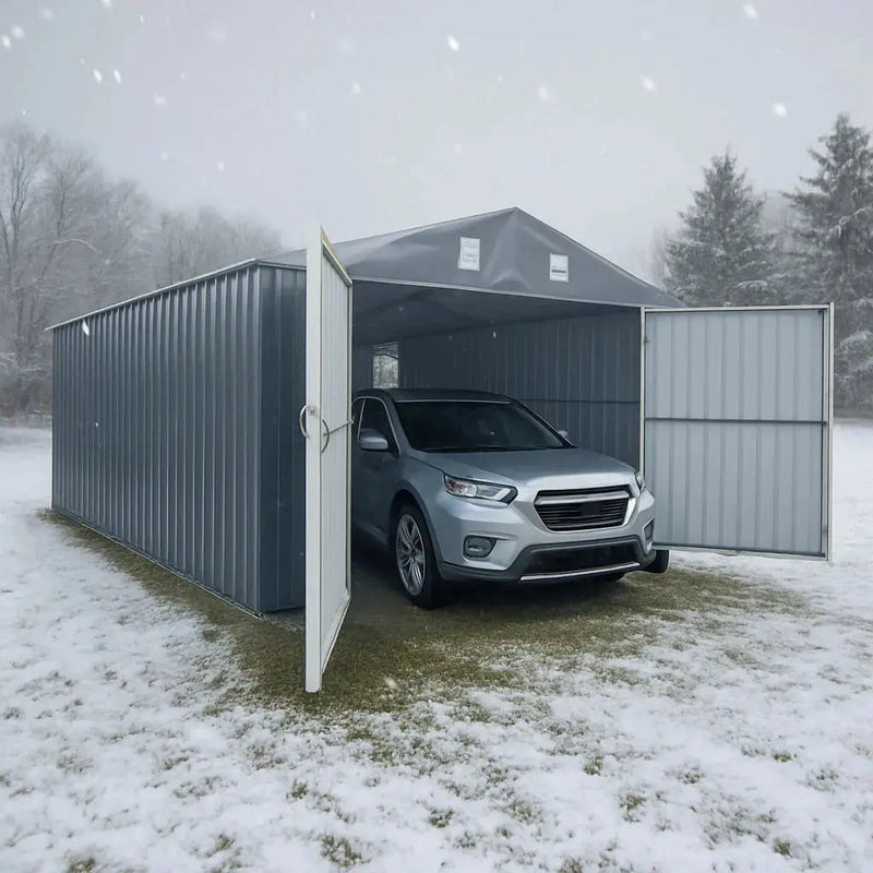 Pro Series 13' x 20' Metal Garage Shed with Double Front Doors and Side Entry Door, 8'6" Peak Height GMD-MS1320B