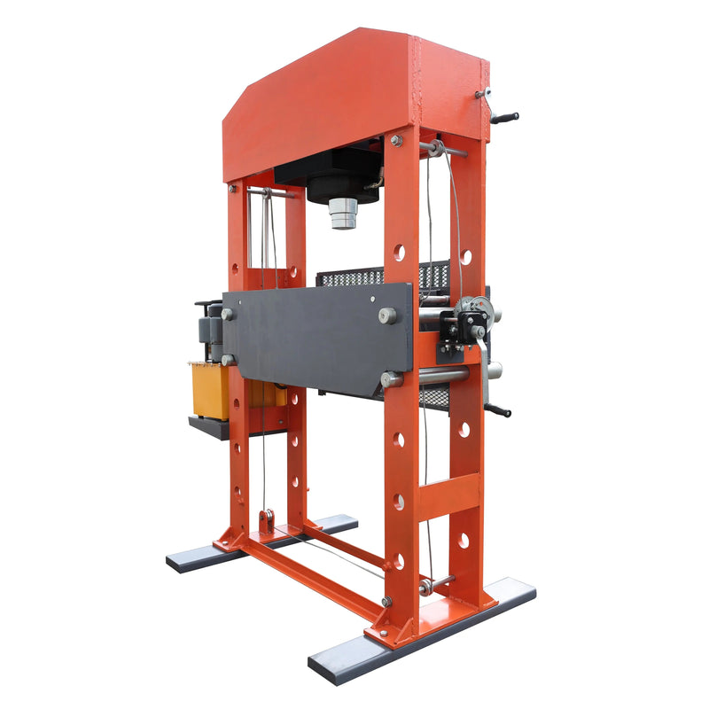 150 Ton Capacity Electric Hydraulic Shop Press, Heavy Duty Pressing, Protective Grid Guard, Fully Welded H-Frame, GMD-SP150