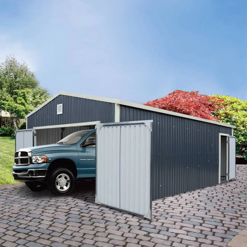 16' x 24' Metal Garage Shed with Double Front Doors, 10' Peak Height, Side Entry Door, 384 Sq-Ft Floor Space, GMD-MS1624