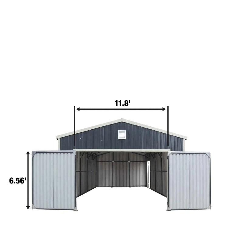 16' x 24' Metal Garage Shed with Double Front Doors, 10' Peak Height, Side Entry Door, 384 Sq-Ft Floor Space, GMD-MS1624