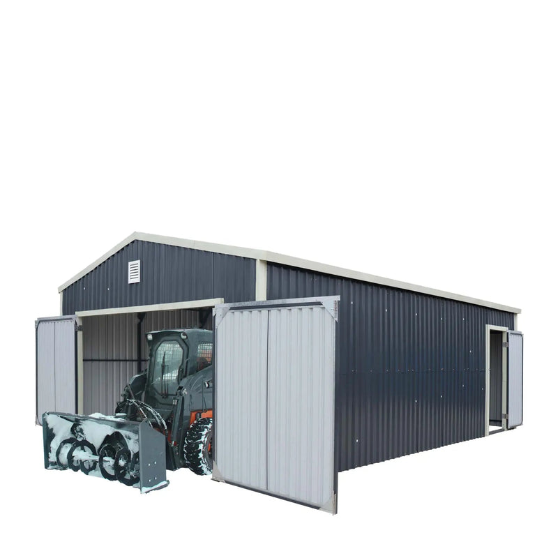 16' x 24' Metal Garage Shed with Double Front Doors, 10' Peak Height, Side Entry Door, 384 Sq-Ft Floor Space, GMD-MS1624