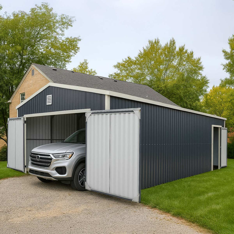 16' x 24' Metal Garage Shed with Swing Front & Side Doors, 10'6" Peak Height, GMD-MS1624A