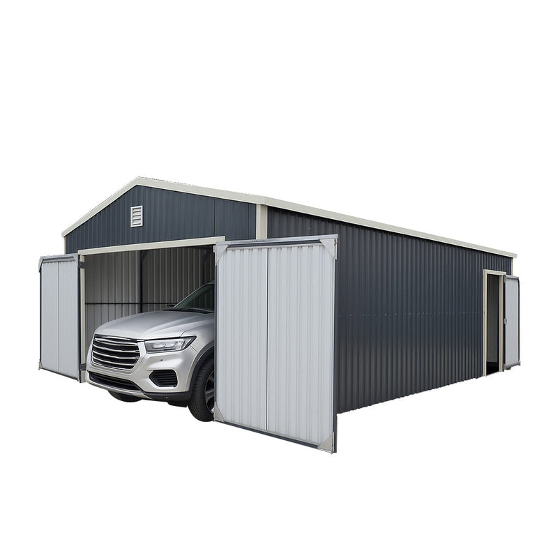 16' x 24' Metal Garage Shed with Swing Front & Side Doors, 10'6" Peak Height, GMD-MS1624A