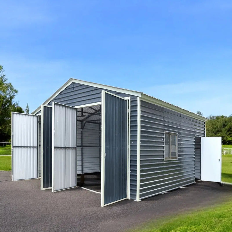 20' x 20' Metal Garage Shed, 9' High Double Front Doors, 13' Peak, 400 Sq-Ft GMD-MS2020