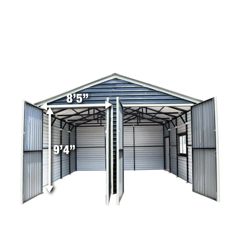 20' x 20' Metal Garage Shed, 9' High Double Front Doors, 13' Peak, 400 Sq-Ft GMD-MS2020