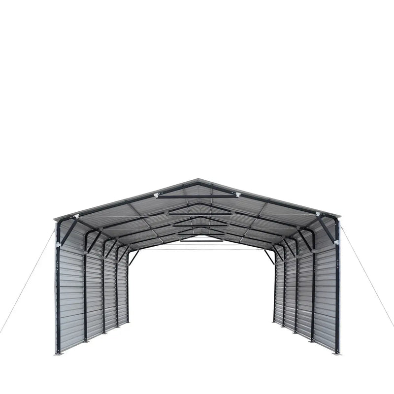 20' x 20' Metal Shed Carport, 10' Enclosed Sidewalls, 400 Sq-Ft, 27 GA Corrugated Panels, GMD-MSC2020F