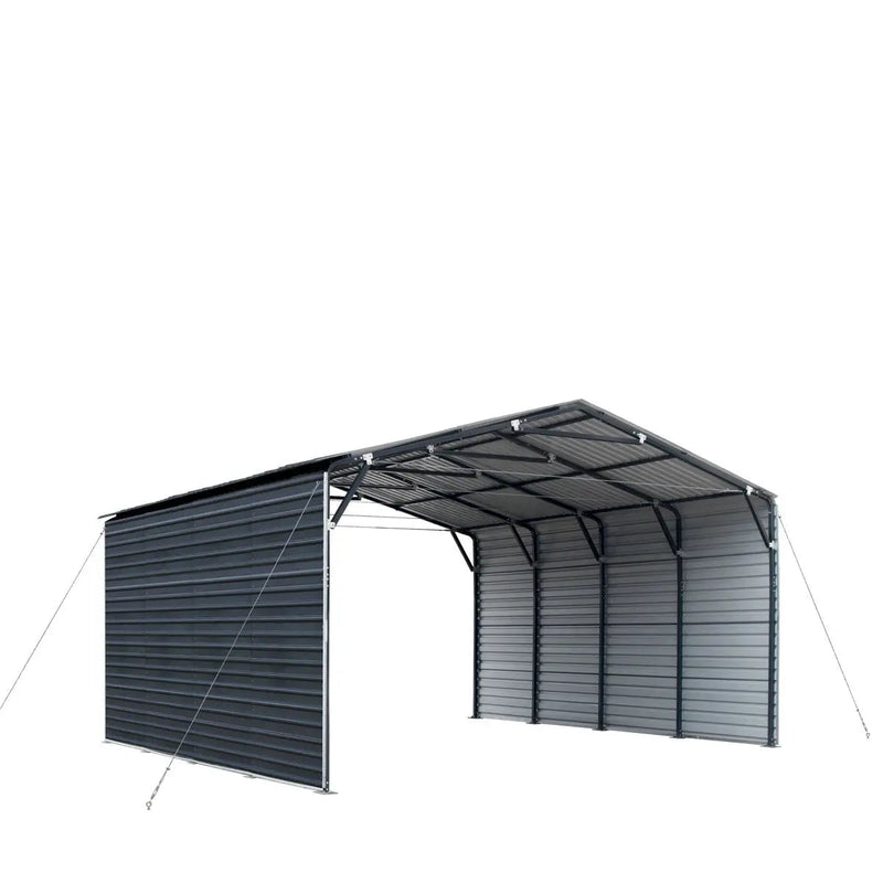 20' x 20' Metal Shed Carport, 10' Enclosed Sidewalls, 400 Sq-Ft, 27 GA Corrugated Panels, GMD-MSC2020F