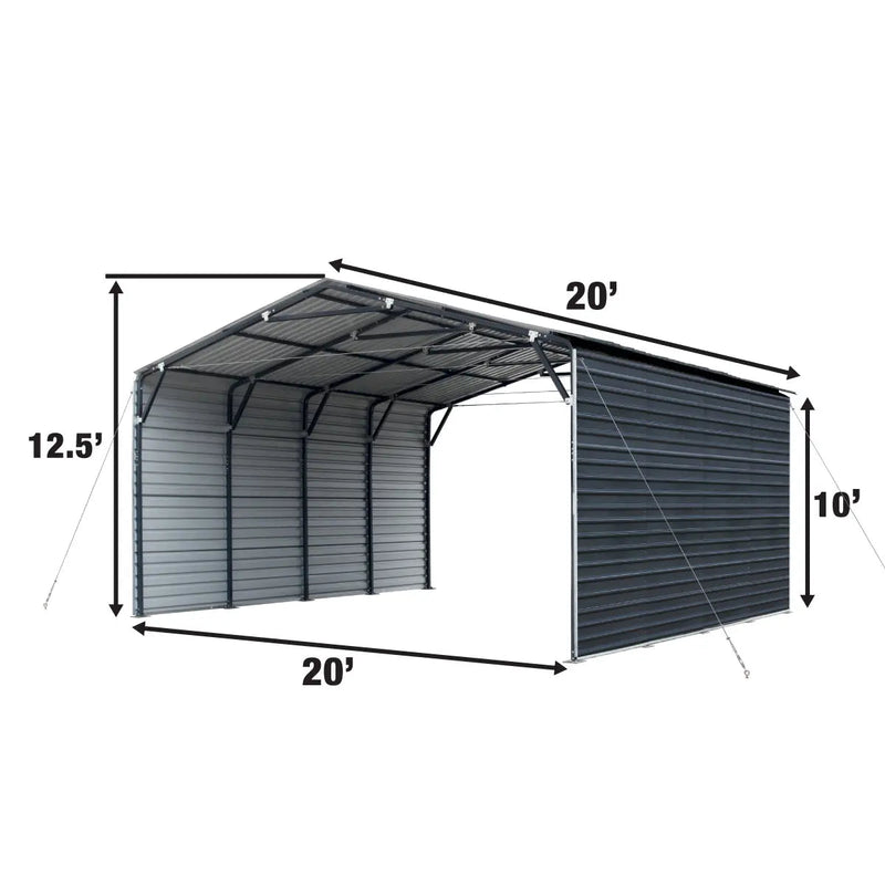 20' x 20' Metal Shed Carport, 10' Enclosed Sidewalls, 400 Sq-Ft, 27 GA Corrugated Panels, GMD-MSC2020F