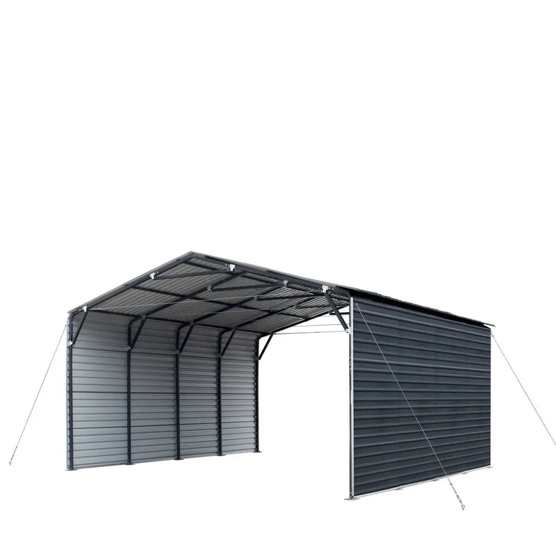 20' x 20' Metal Shed Carport, 10' Enclosed Sidewalls, 400 Sq-Ft, 27 GA Corrugated Panels, GMD-MSC2020F