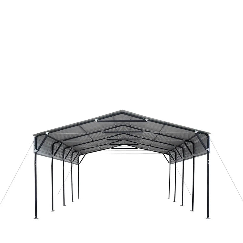 20' x 20' Metal Shed Carport, 10' Open Sidewalls, 400 Sq-Ft, 27 GA Corrugated Panels, GMD-MSC2020