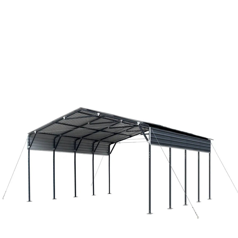 20' x 20' Metal Shed Carport, 10' Open Sidewalls, 400 Sq-Ft, 27 GA Corrugated Panels, GMD-MSC2020