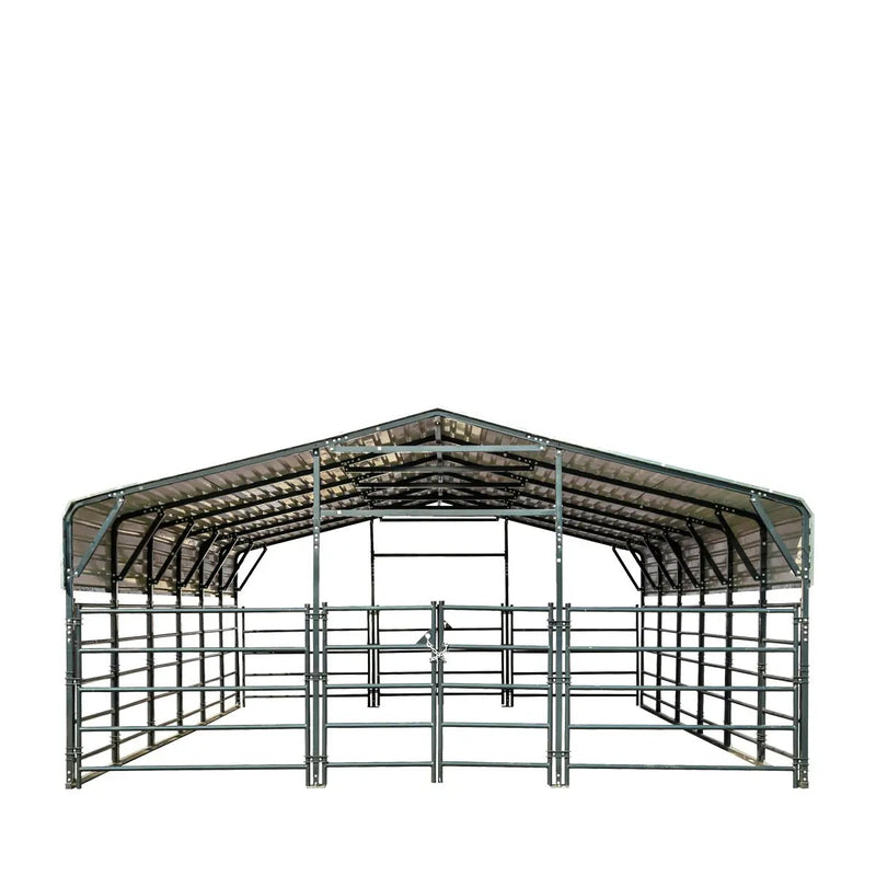 20' x 30' Livestock Corral Panel Metal Shed, 7' Sidewall Height, 5' Corral Panel Height, 600 Sq-Ft, 27 GA Corrugated Panels, GMD-MS2030LC
