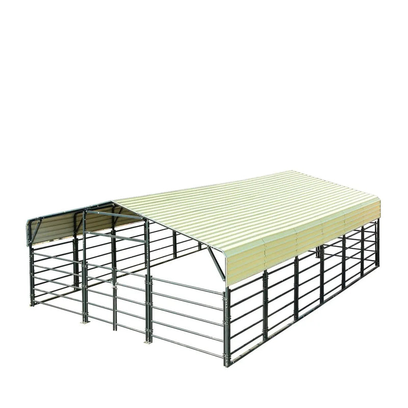 20' x 30' Livestock Corral Panel Metal Shed, 7' Sidewall Height, 5' Corral Panel Height, 600 Sq-Ft, 27 GA Corrugated Panels, GMD-MS2030LC
