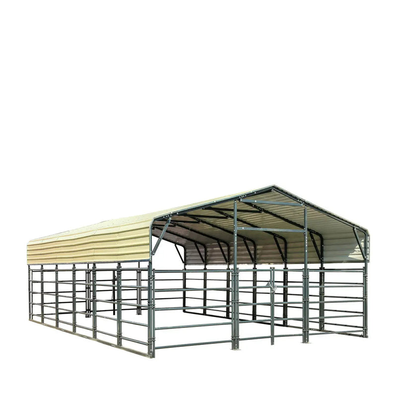 20' x 30' Livestock Corral Panel Metal Shed, 7' Sidewall Height, 5' Corral Panel Height, 600 Sq-Ft, 27 GA Corrugated Panels, GMD-MS2030LC