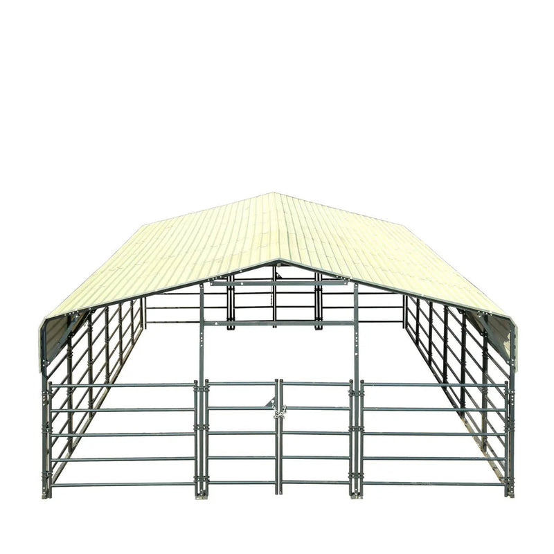 20' x 30' Livestock Corral Panel Metal Shed, 7' Sidewall Height, 5' Corral Panel Height, 600 Sq-Ft, 27 GA Corrugated Panels, GMD-MS2030LC