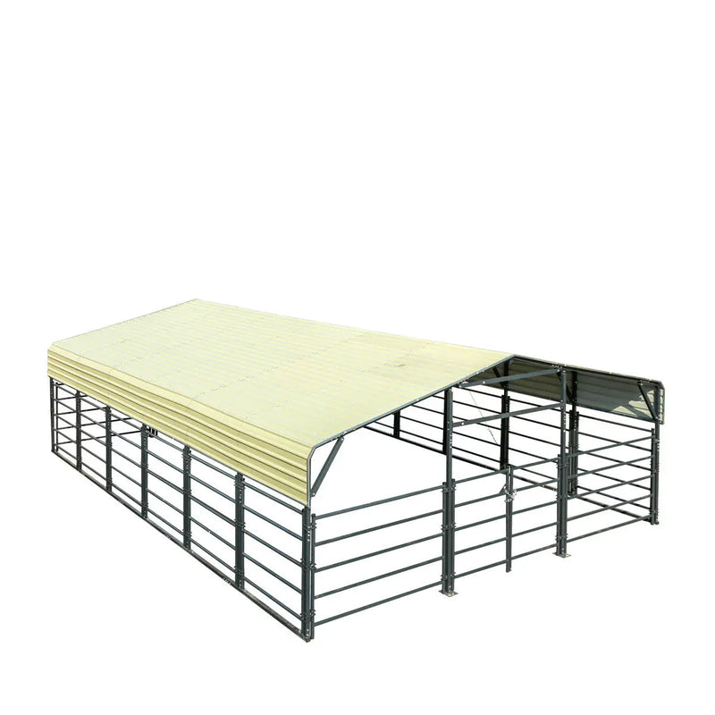 20' x 30' Livestock Corral Panel Metal Shed, 7' Sidewall Height, 5' Corral Panel Height, 600 Sq-Ft, 27 GA Corrugated Panels, GMD-MS2030LC