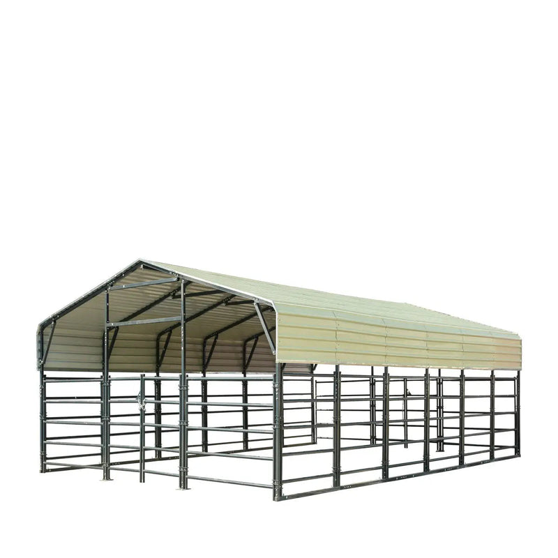 20' x 30' Livestock Corral Panel Metal Shed, 7' Sidewall Height, 5' Corral Panel Height, 600 Sq-Ft, 27 GA Corrugated Panels, GMD-MS2030LC