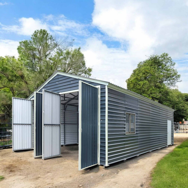 20' x 30' Metal Garage Shed, 9' High Double Front Doors, 13' Peak, 600 Sq-Ft GMD-MS2030
