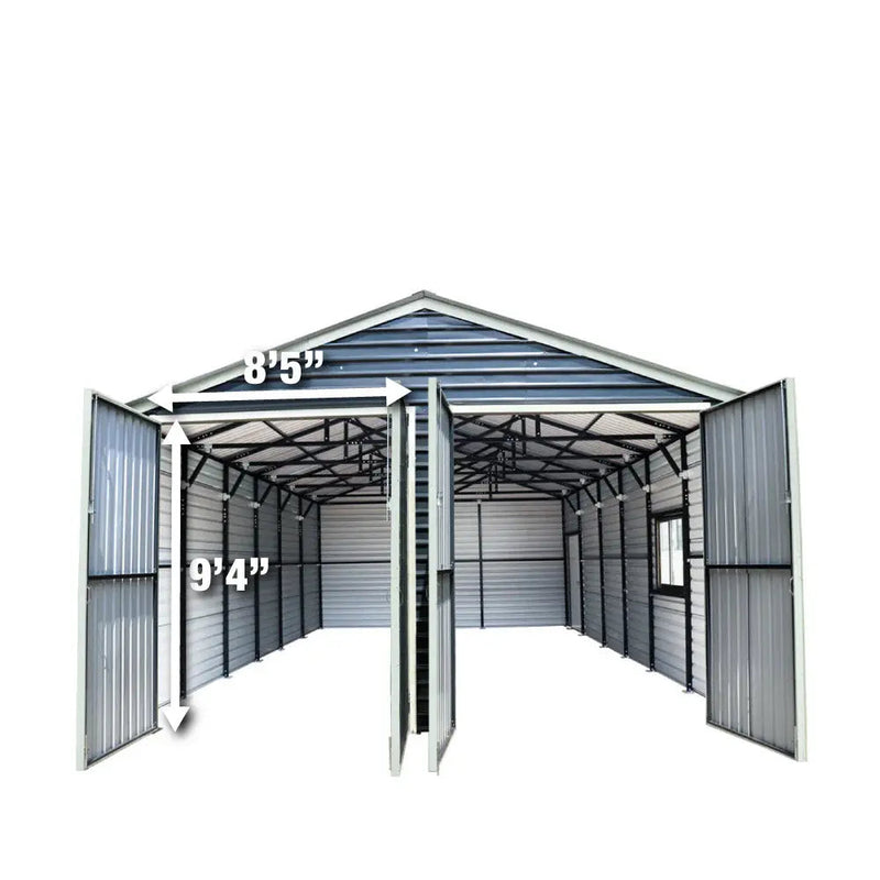 20' x 30' Metal Garage Shed, 9' High Double Front Doors, 13' Peak, 600 Sq-Ft GMD-MS2030