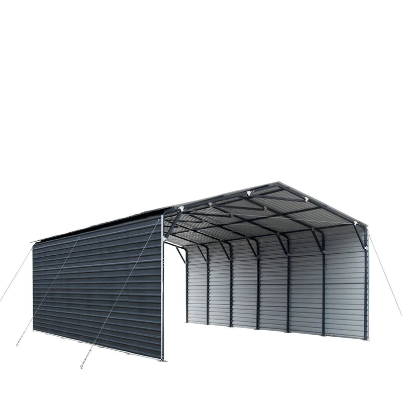 20' x 30' Metal Shed Carport, 10' Enclosed Sidewalls, 600 Sq-Ft, 27 GA Corrugated Panels, GMD-MSC2030F
