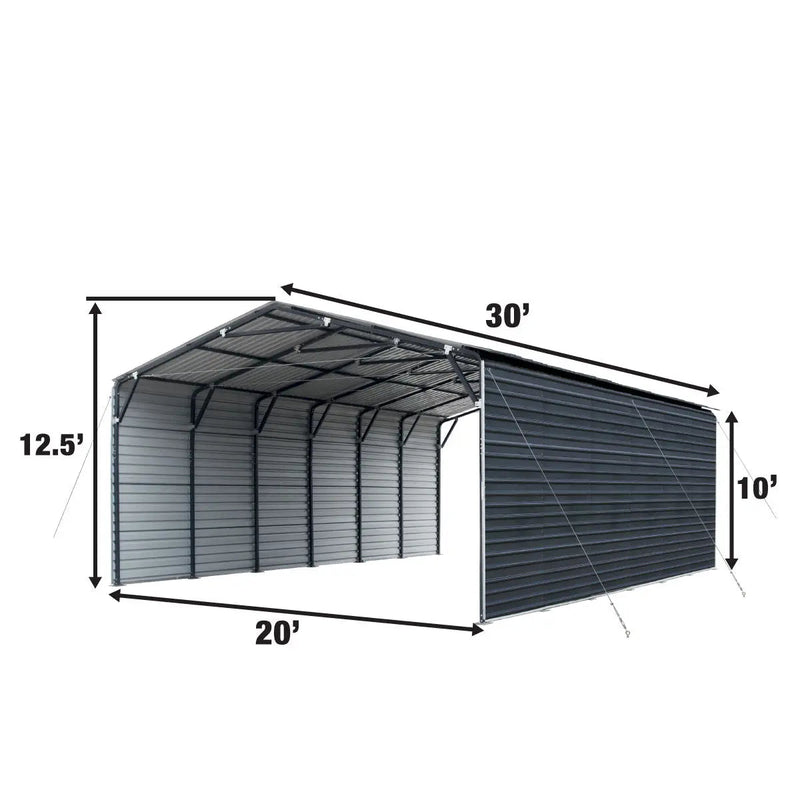 20' x 30' Metal Shed Carport, 10' Enclosed Sidewalls, 600 Sq-Ft, 27 GA Corrugated Panels, GMD-MSC2030F