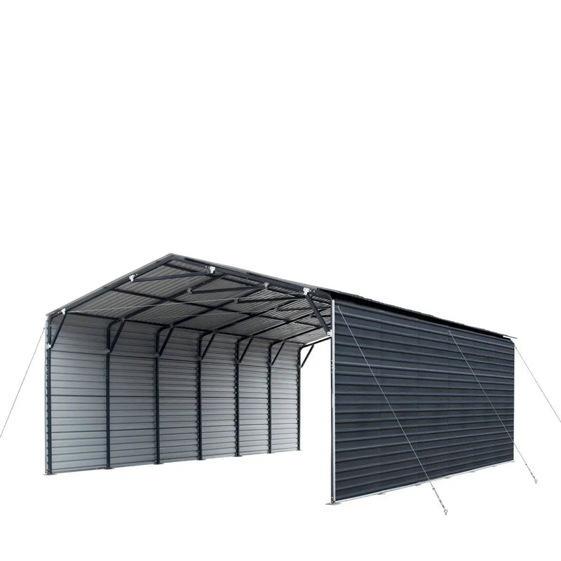 20' x 30' Metal Shed Carport, 10' Enclosed Sidewalls, 600 Sq-Ft, 27 GA Corrugated Panels, GMD-MSC2030F