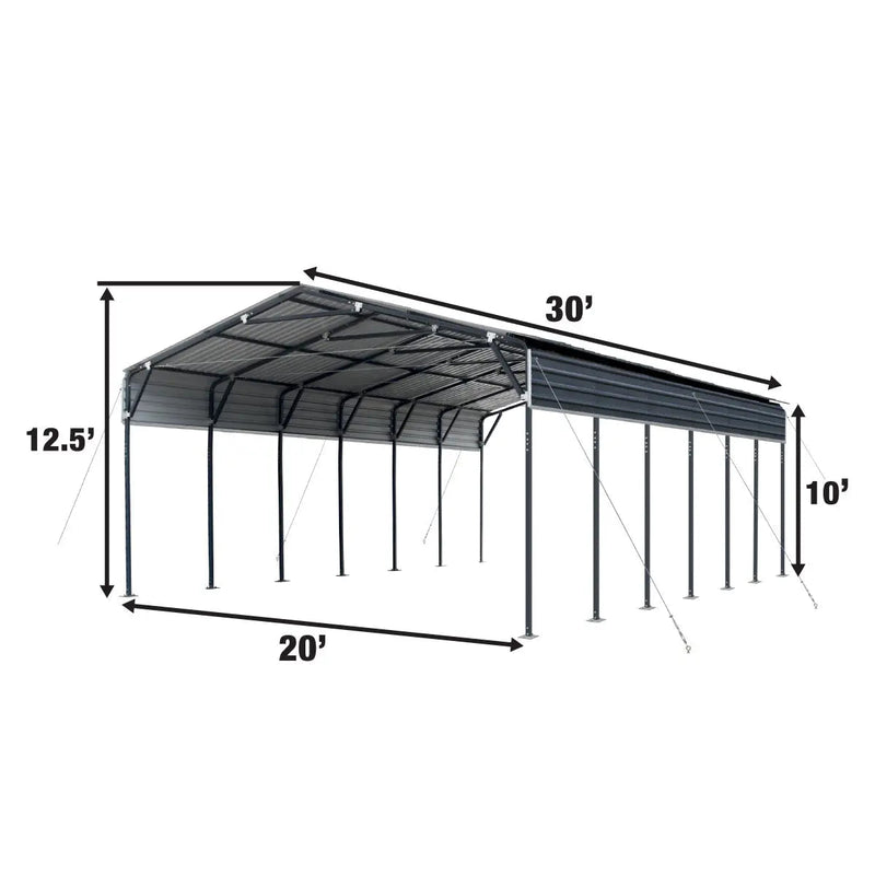 20' x 30' Metal Shed Carport, 10' Open Sidewalls, 600 Sq-Ft, 27 GA Corrugated Panels, GMD-MSC2030