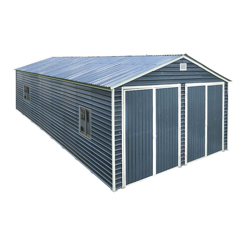 20' x 40' Metal Garage Shed, 9' High Double Front Doors, 13' Peak, 800 Sq-Ft GMD-MS2040
