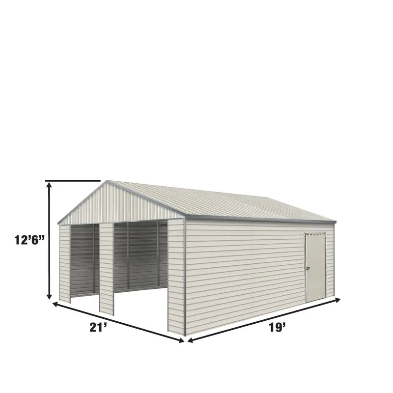 21' x 19' Double Garage Metal Shed with Side Entry Door (Discontinued – Replaced by GMD-MS2020, 2030)