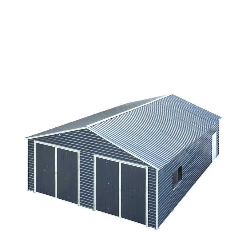 26' x 30' Metal Garage Shed, 9' High Double Front Doors, 14' Peak, 780 Sq-Ft GMD-MS2630