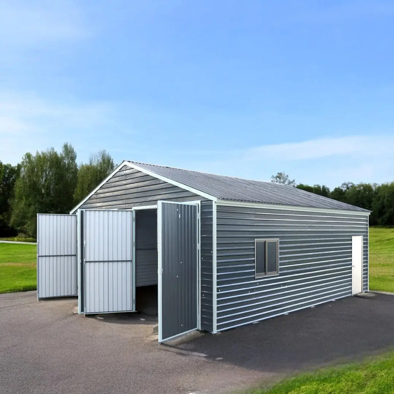 26' x 30' Metal Garage Shed, 9' High Double Front Doors, 14' Peak, 780 Sq-Ft GMD-MS2630
