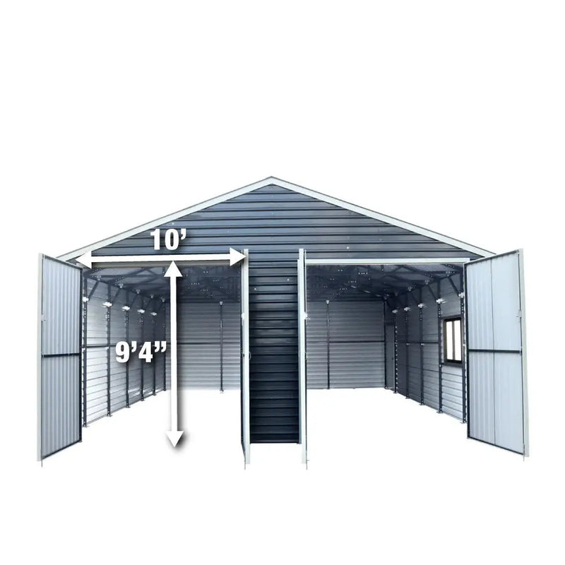 26' x 30' Metal Garage Shed, 9' High Double Front Doors, 14' Peak, 780 Sq-Ft GMD-MS2630