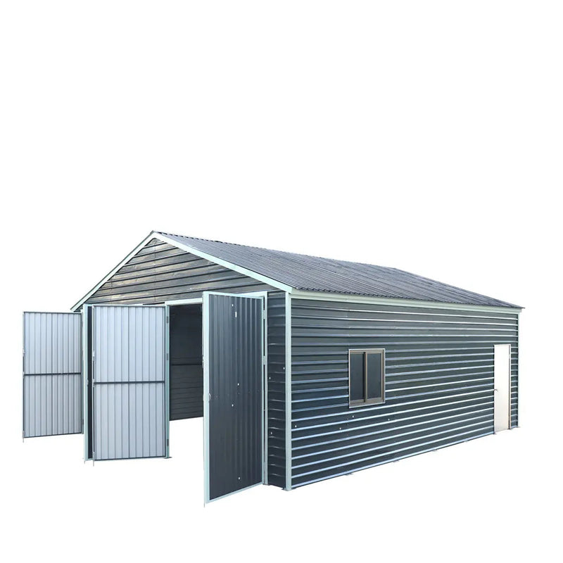 26' x 30' Metal Garage Shed, 9' High Double Front Doors, 14' Peak, 780 Sq-Ft GMD-MS2630