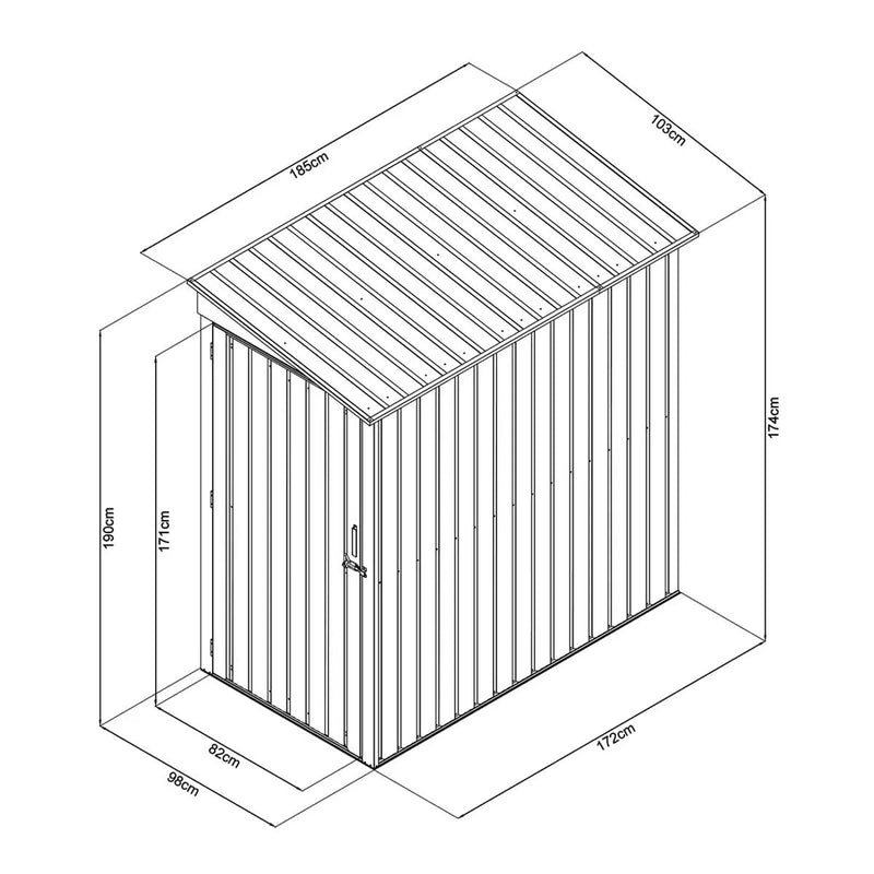 3' x 6' Galvanized Metal Pent Shed, 29 GA Corrugated Metal, 75" Upper edge, GMD-MS0306