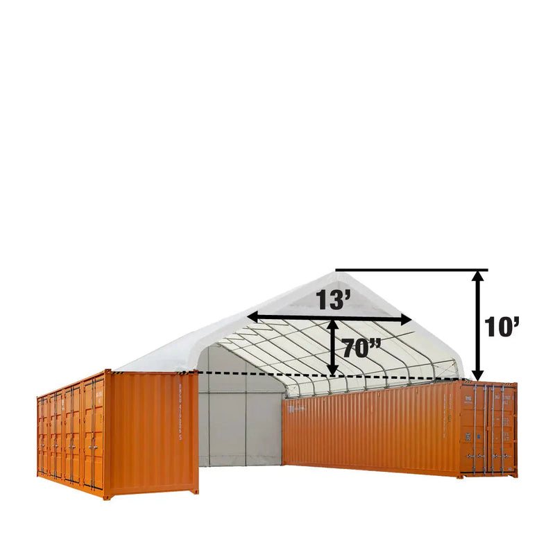 30' x 40' PVC Fabric Container Shelter, Peak Roof, with End Wall & Partial Front Drop, GMD-ST3042CVF (Previously ST3041CVF)