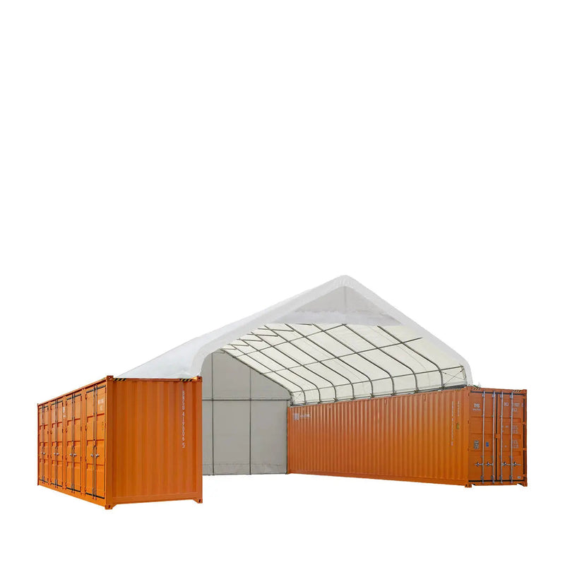 30' x 40' PVC Fabric Container Shelter, Peak Roof, with End Wall & Partial Front Drop, GMD-ST3042CVF (Previously ST3041CVF)