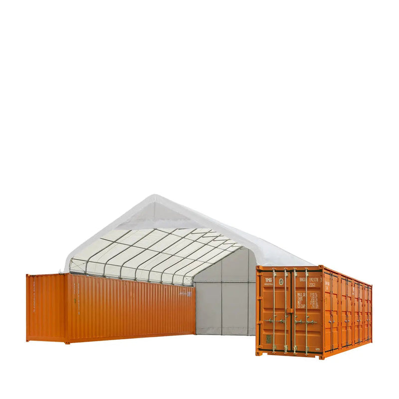 30' x 40' PVC Fabric Container Shelter, Peak Roof, with End Wall & Partial Front Drop, GMD-ST3042CVF (Previously ST3041CVF)