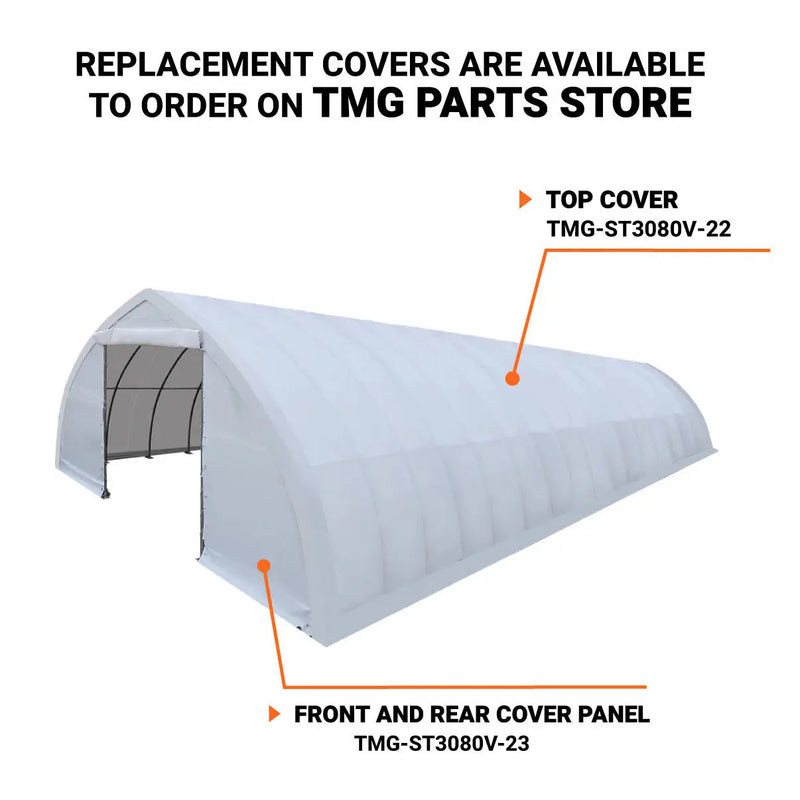 30' x 80' Peak Ceiling Storage Shelter with Heavy Duty 17 oz PVC Cover & Drive Through Doors, GMD-ST3082V