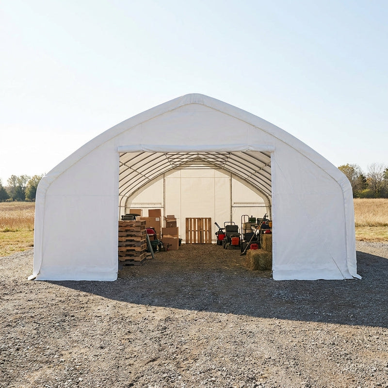 30' x 50' Straight Wall Peak Ceiling Storage Shelter with Heavy Duty 17 oz PVC Cover GMD-ST3052V (Previously ST3050V)
