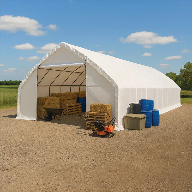 30' x 50' Straight Wall Peak Ceiling Storage Shelter with Heavy Duty 17 oz PVC Cover GMD-ST3052V (Previously ST3050V)