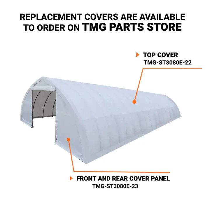 30' x 80' Peak Ceiling Storage Shelter with Heavy Duty 11 oz PE Cover & Drive Through Doors, GMD-ST3082E (Previously ST3080E)
